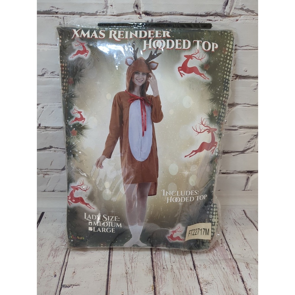 Christmas Reindeer Hooded Top Ladies Med - Picture 1 of 4